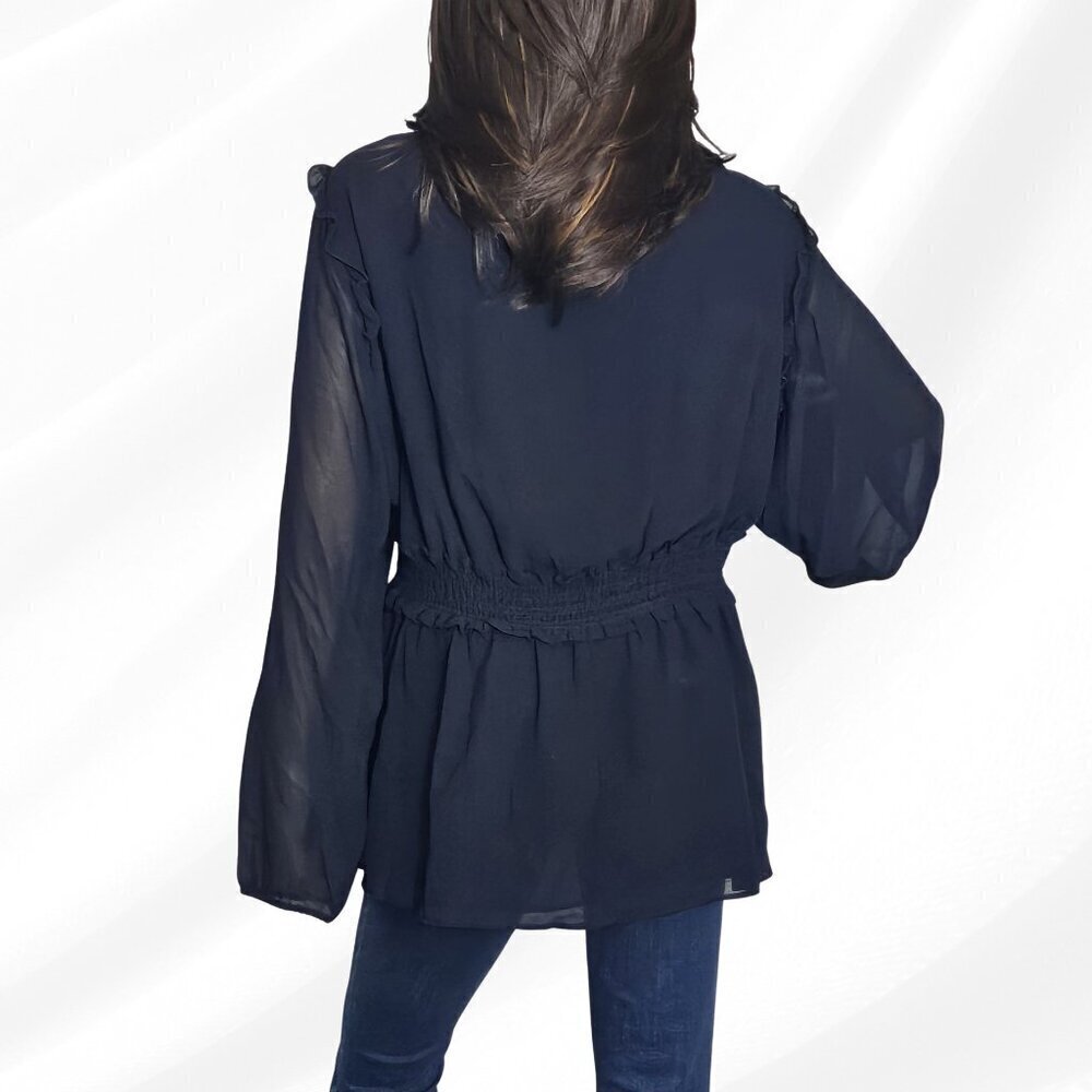 2/$50 City Chic Womens Plus Navy Ruffled Sheer Peplum Top Size XXL/24 NWT - Picture 2 of 7